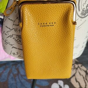 Carr Ken Mustard Yellow Faux Leather Crossbody Phone Bag Wallet